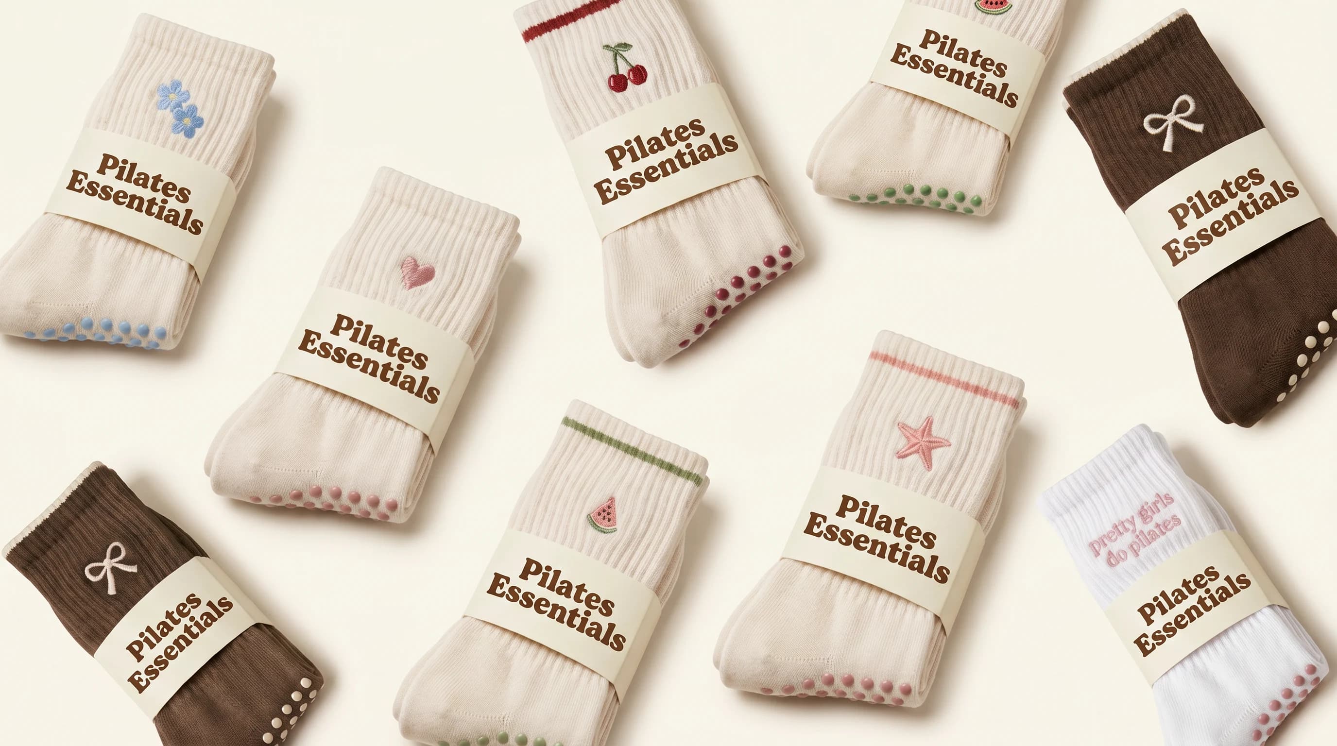 Pilates Essentials bundle med flere broderede gripsokker
